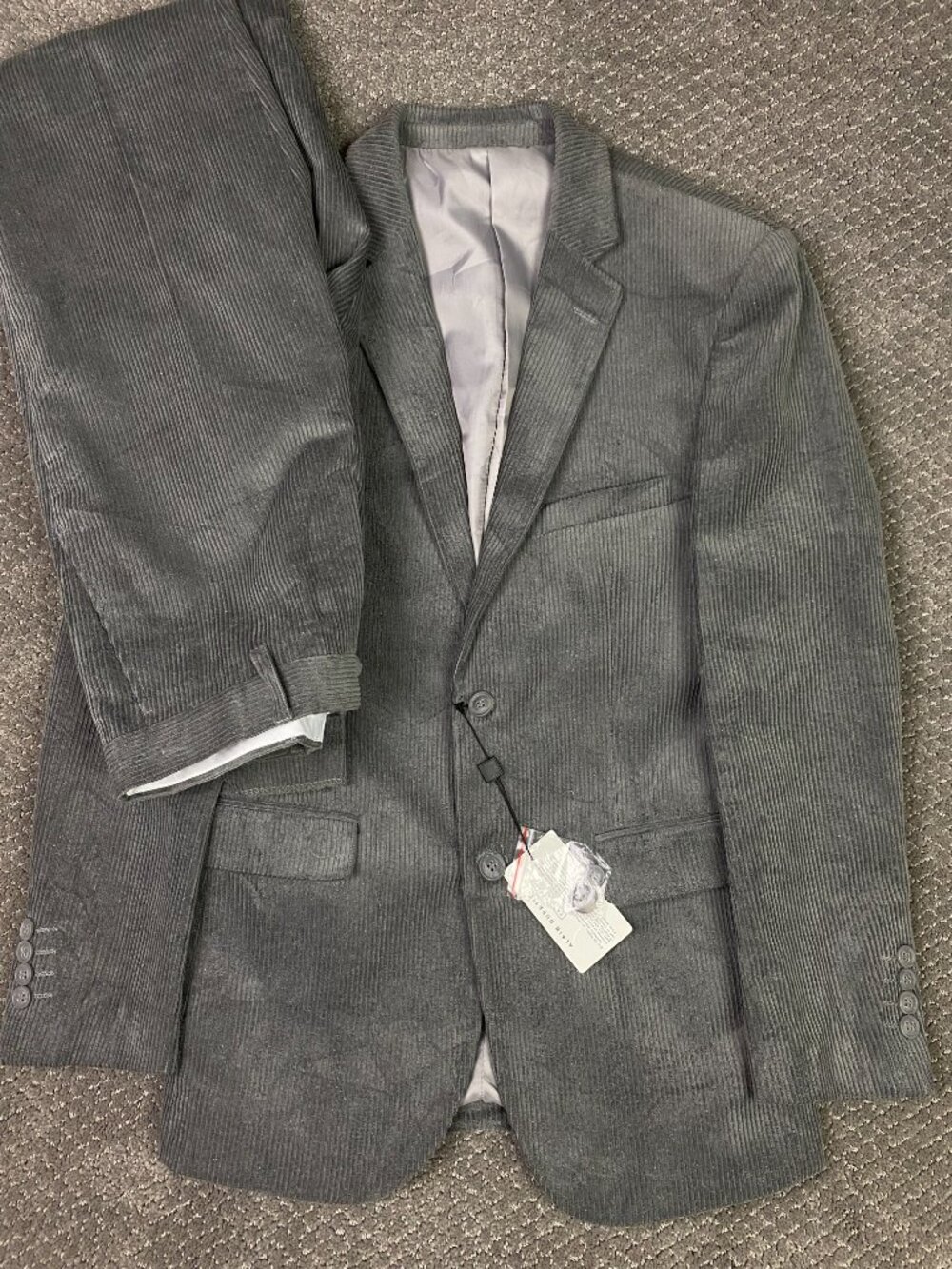 Alain Dupetite Corduroy 2 Pc Suit Blazer 36R Pants 30W Gray Jacket Fits Short
